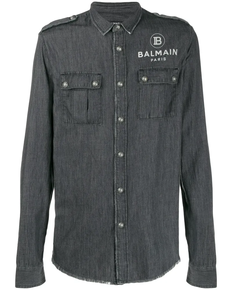 Balmain Hemd mit Logo - Schwarz Schwarz