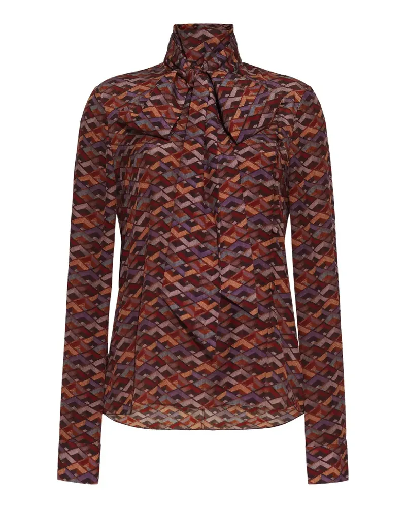 Adam Lippes Geometrisch gemusterte Bluse mit Schleifendetail - Braun Braun