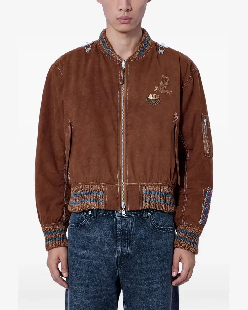 STORY mfg. Seed embroidered-suede bomber jacket - Braun Braun
