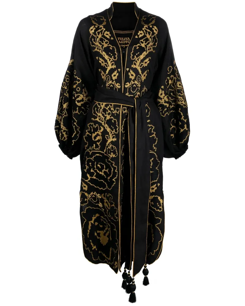 Yuliya Magdych Kleid mit Blumenstickerei - Schwarz Schwarz