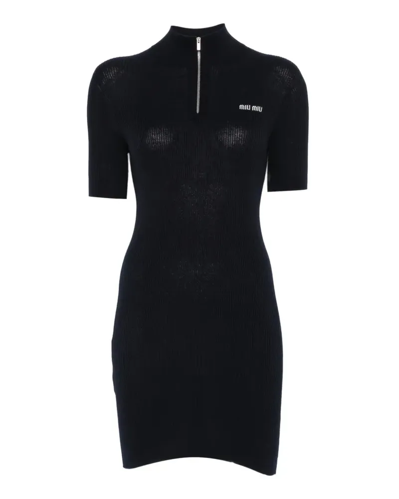 Miu Miu ribbed-knit logo-embroidered mini dress - Blau Blau