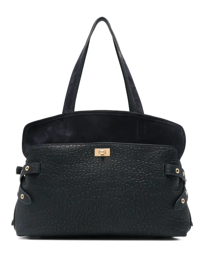 Anya Hindmarch grained-leather eyelet-detail tote bag - Blau Blau