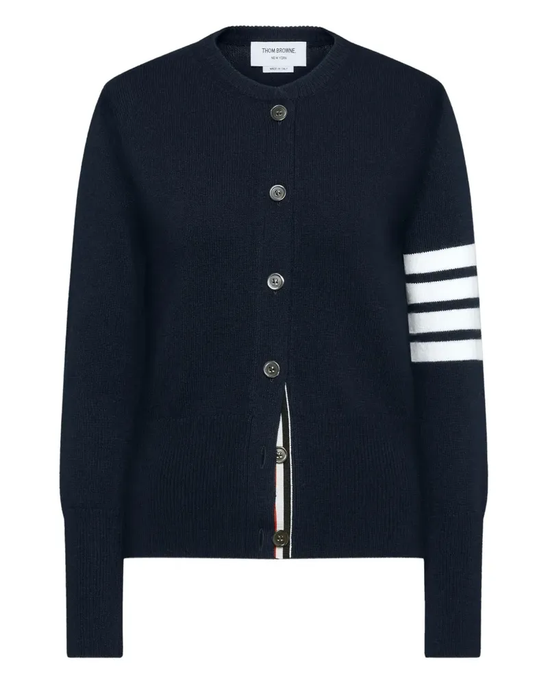 Thom Browne Intarsien-Cardigan mit 4-Streifen-Logo - Blau Blau