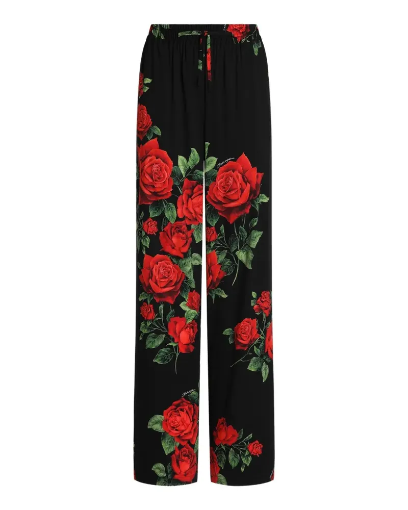 Dolce & Gabbana Vanity Seidenhose mit Rosen-Print - Schwarz Schwarz