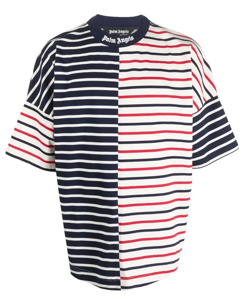 Palm Angels T-Shirt mit Streifen und Logo-Print - Blau Blau