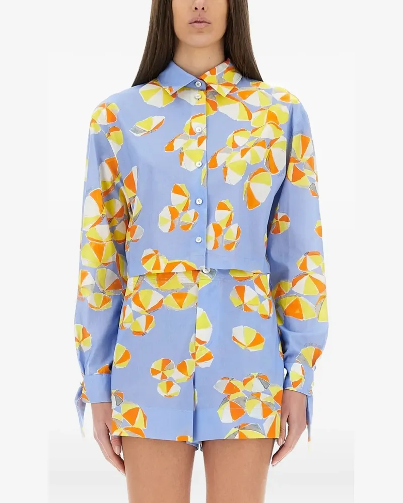 Moschino tie-sleeve printed shirt - Blau Blau