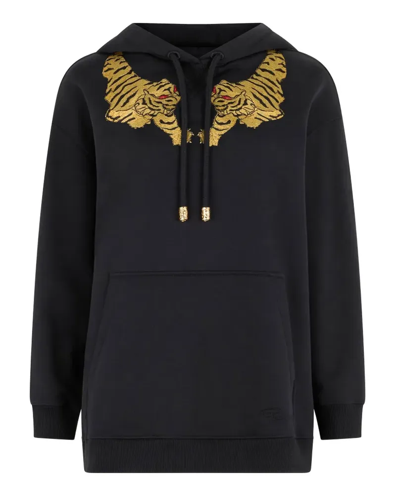 Roberto Cavalli tiger-embroidered drawstring hoodie - Schwarz Schwarz
