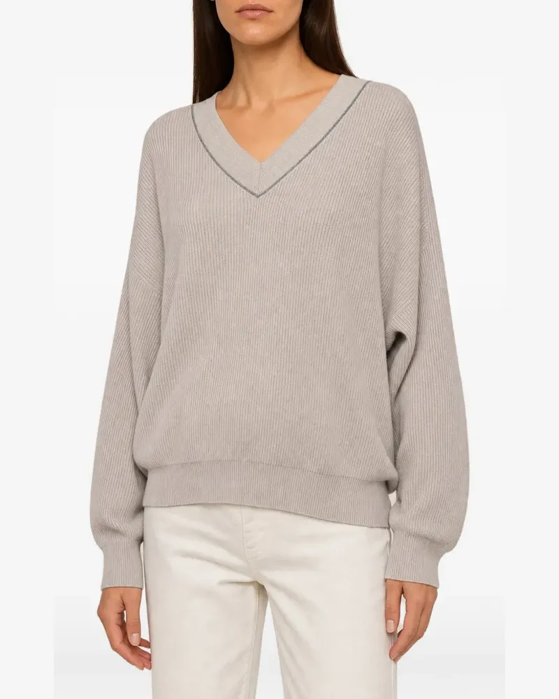 Brunello Cucinelli Monili-beaded V-neck sweater - Grau Grau