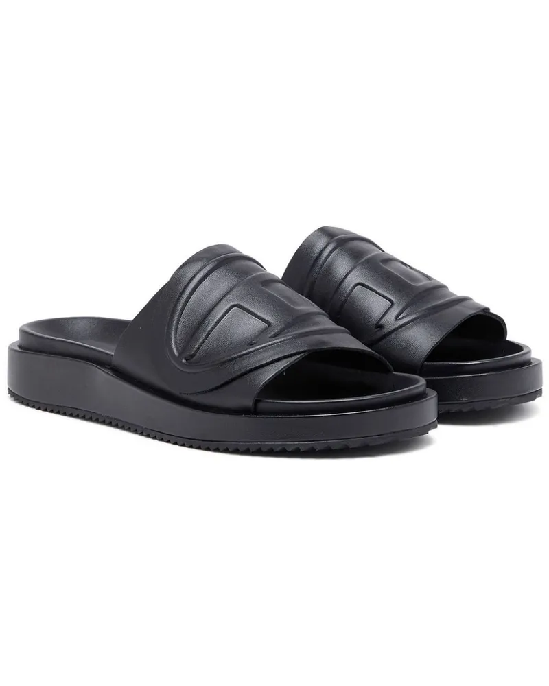 Diesel Sa-Slide D Oval W Pantoletten mit Logo-Prägung - Schwarz Schwarz