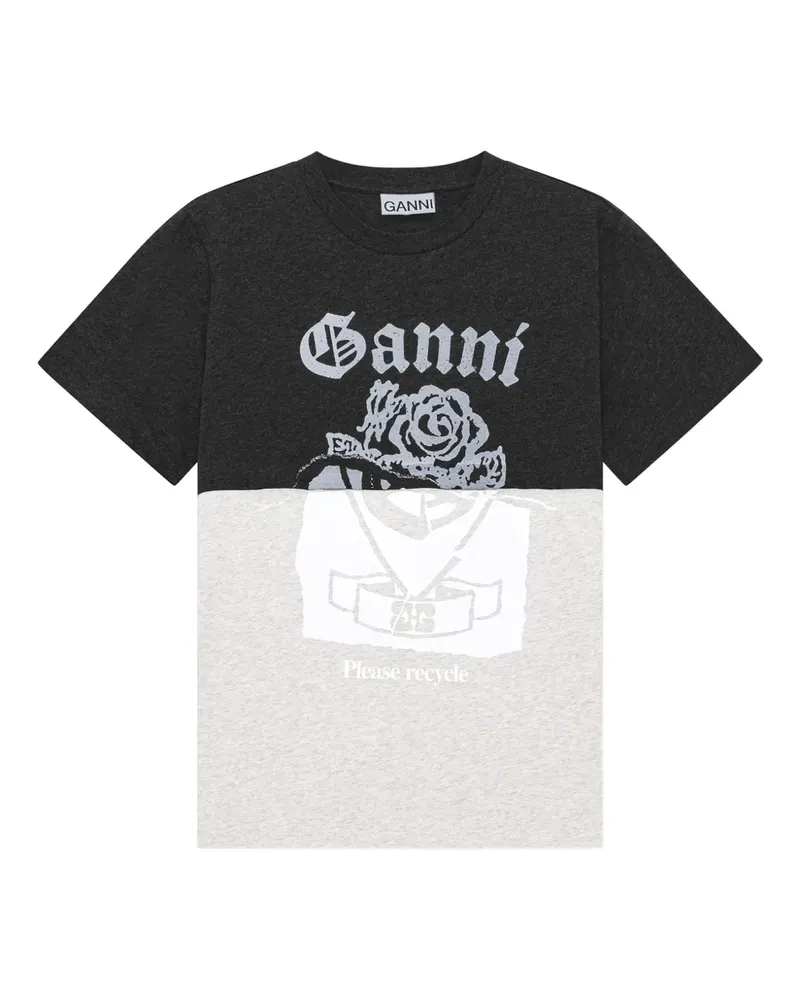 Ganni T-Shirt mit Logo-Print - Grau Grau