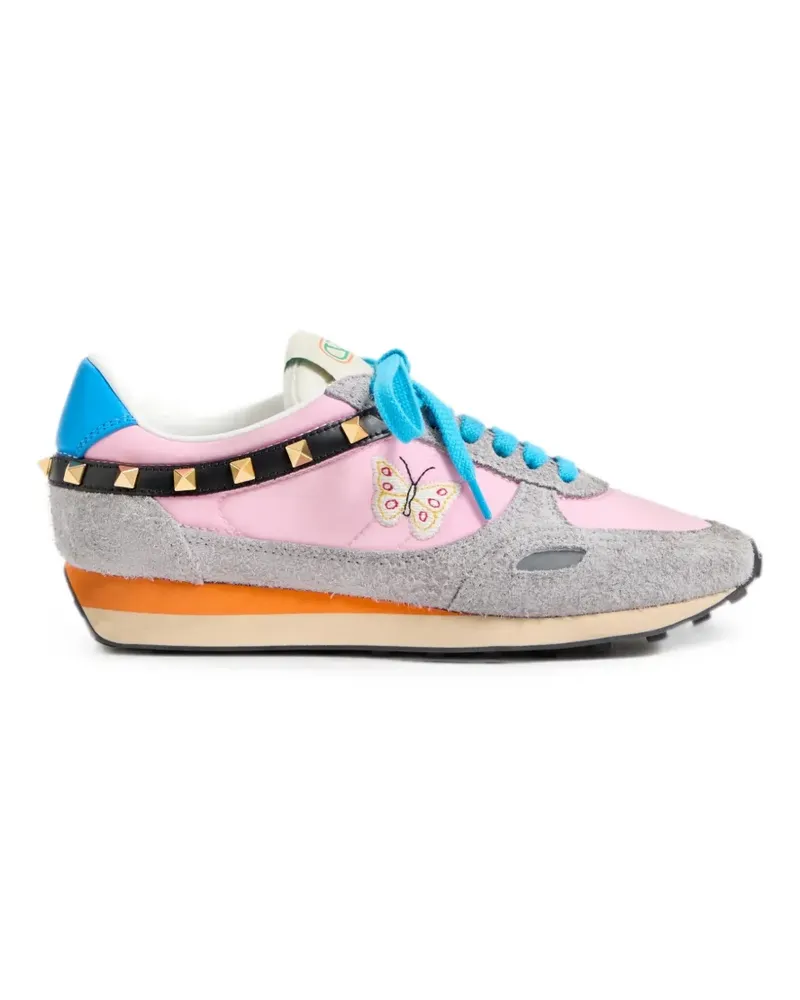 Valentino Garavani Sneakers mit Nieten aus Spaltleder und Nylon mit Schmetterlingsstickerei - Rosa Rosa