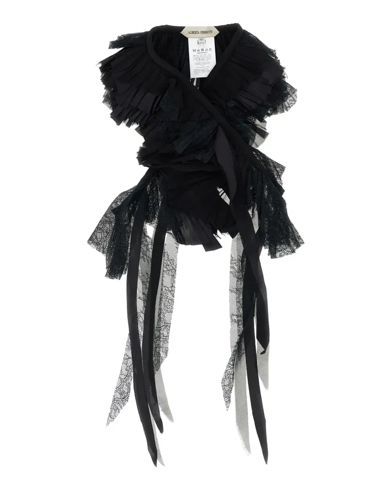 Alberta Ferretti Seidenschal mit Spitzenfransen - Schwarz Schwarz