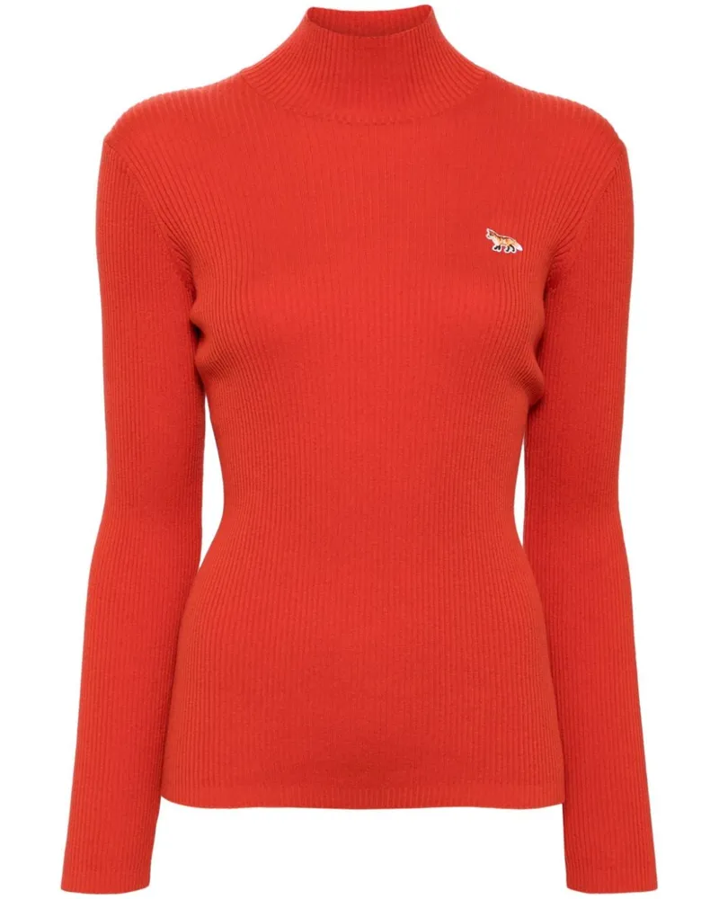 Kitsuné Stehkragen-Pullover mit Fuchs-Patch - Orange Orange