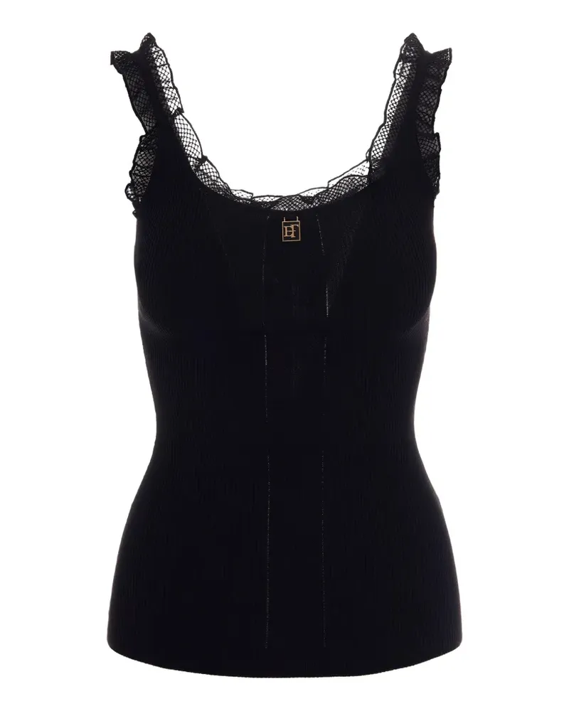 Elisabetta Franchi Geripptes Tanktop mit Spitzenbesatz - Schwarz Schwarz