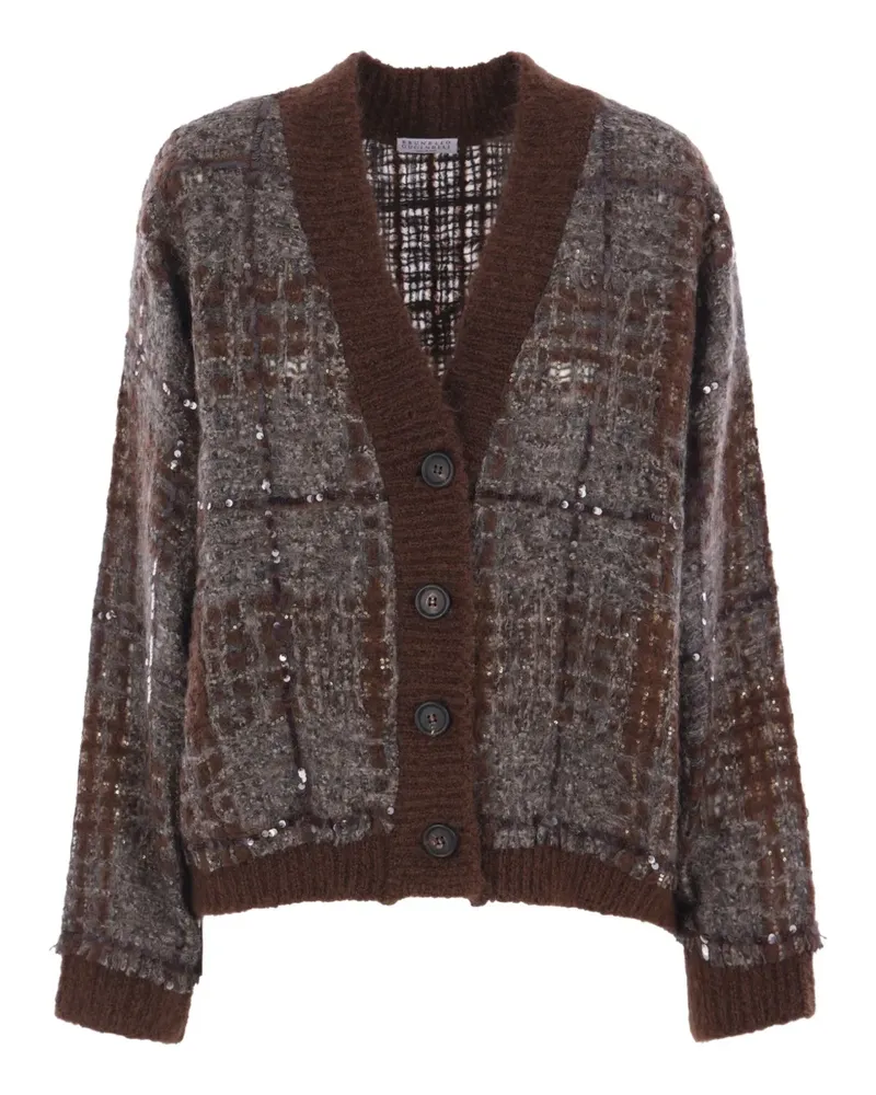 Brunello Cucinelli Karierter Cardigan mit Pailletten - Braun Braun