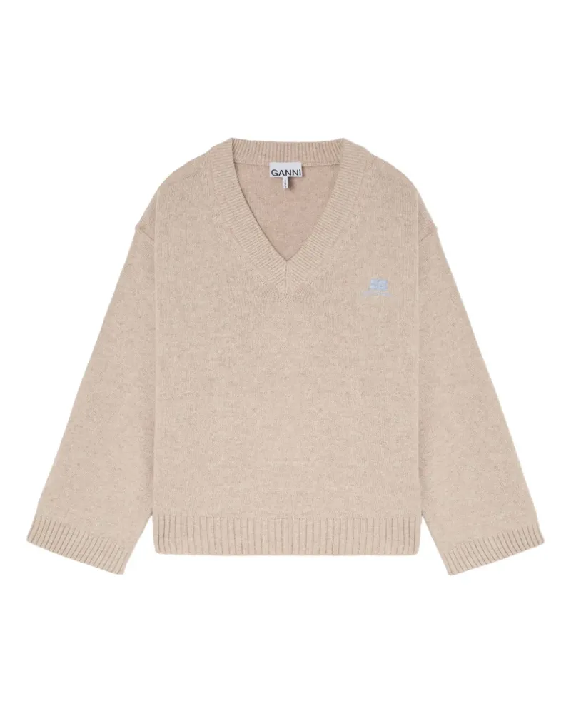 Ganni V-neck ribbed sweater - Nude Nude