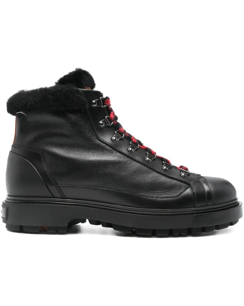 Santoni Schnürstiefel mit Pelzbesatz - Schwarz Schwarz