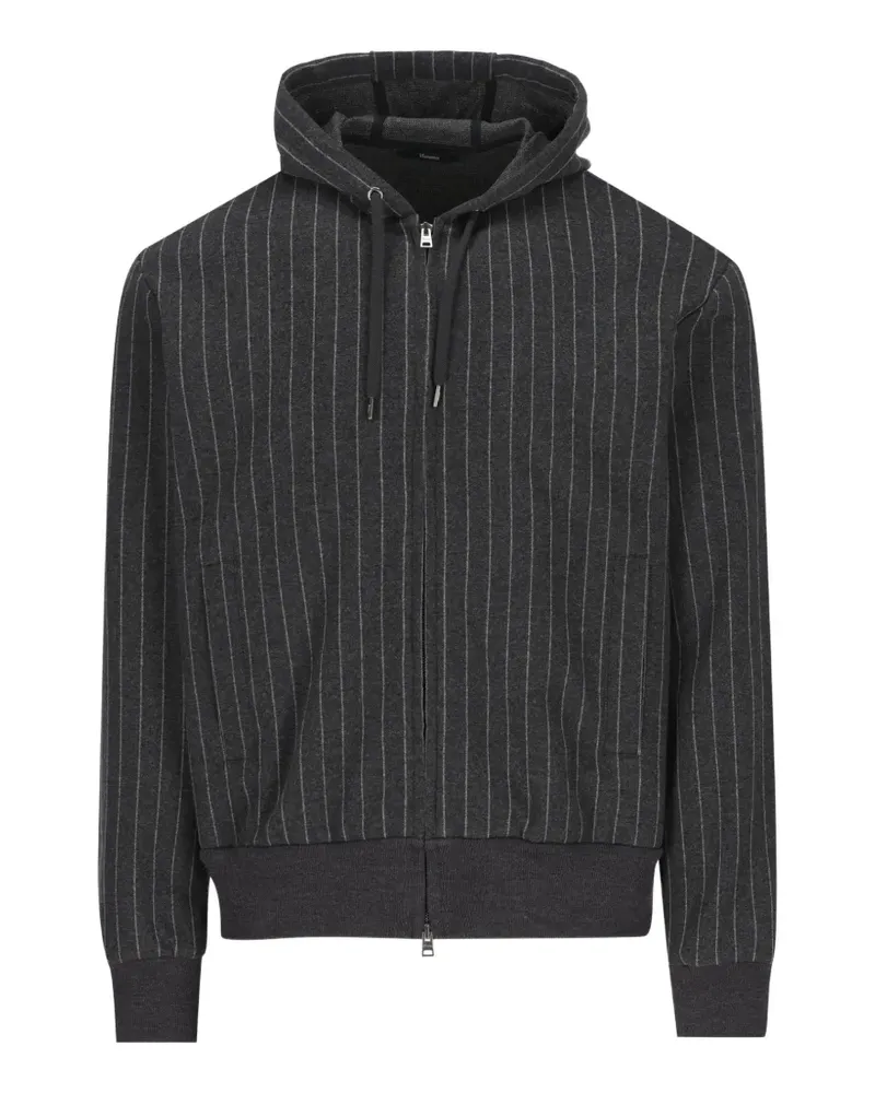 Herno pinstripe-pattern drawstring-hood hoodie - Grau Grau