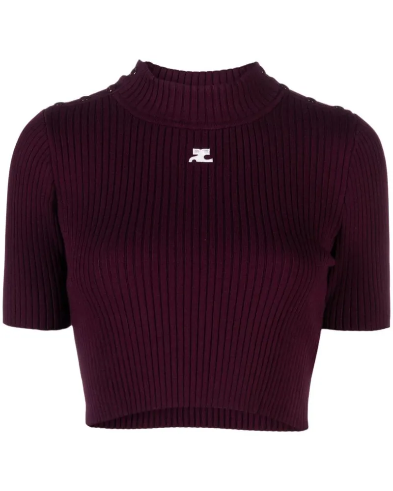 Courrèges Geripptes Cropped-Top mit Logo-Stickerei - Violett Violett