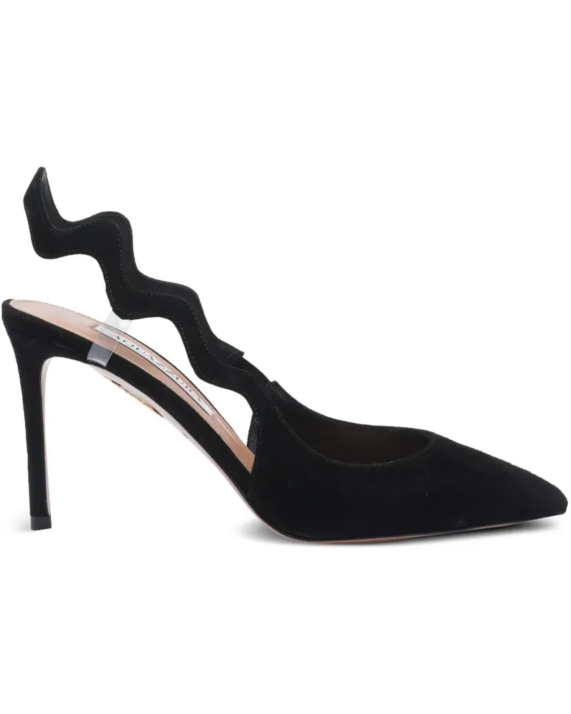 Aquazzura Artiste Sling Slingback-Pumps mit Wellendetail 85mm - Schwarz Schwarz