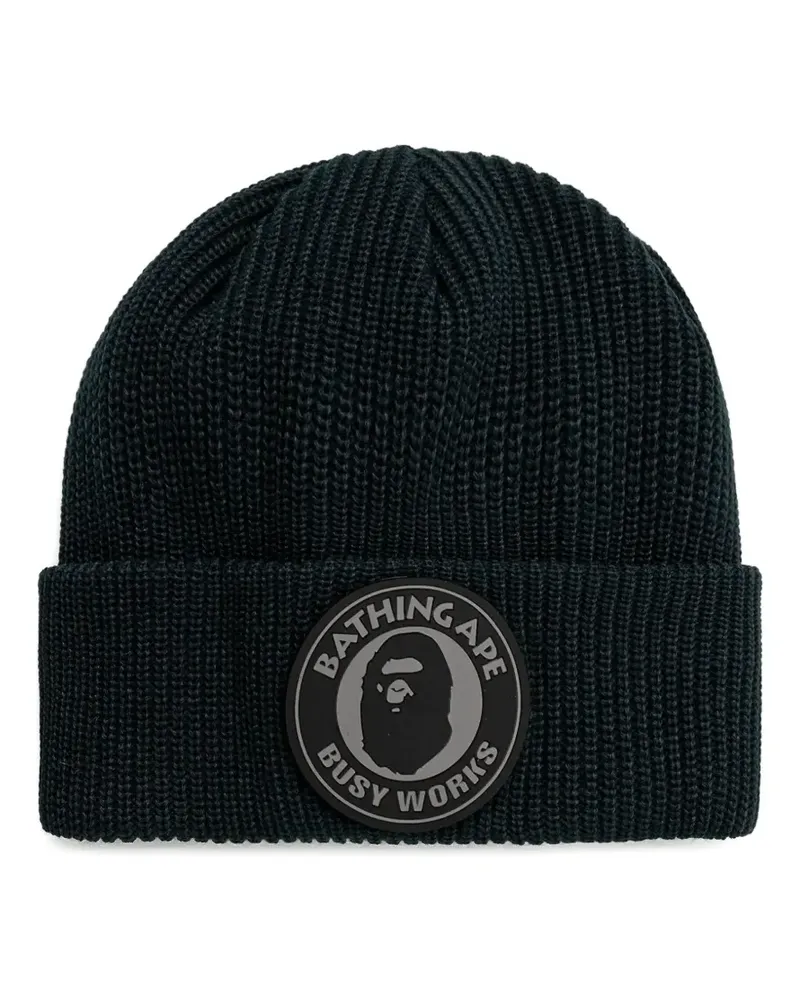 BAPE Gerippte Beanie mit Logo-Patch - Schwarz Schwarz
