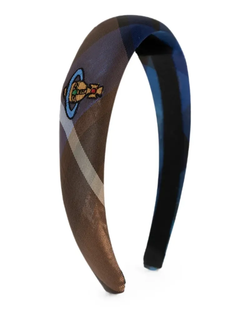Vivienne Westwood Orb-embroidered tartan headband - Blau Blau