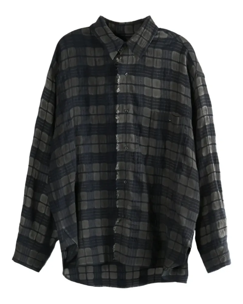 Uma Wang checked-pattern frayed shirt - Grau Grau