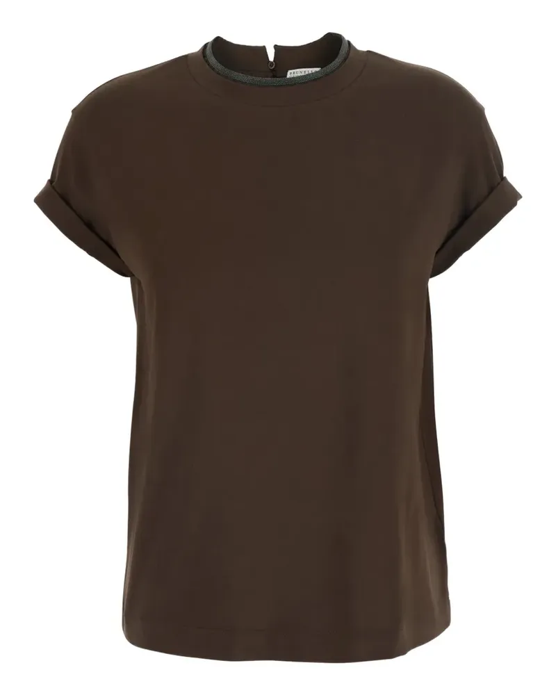 Brunello Cucinelli Monili-trim rolled-cuff T-shirt - Braun Braun