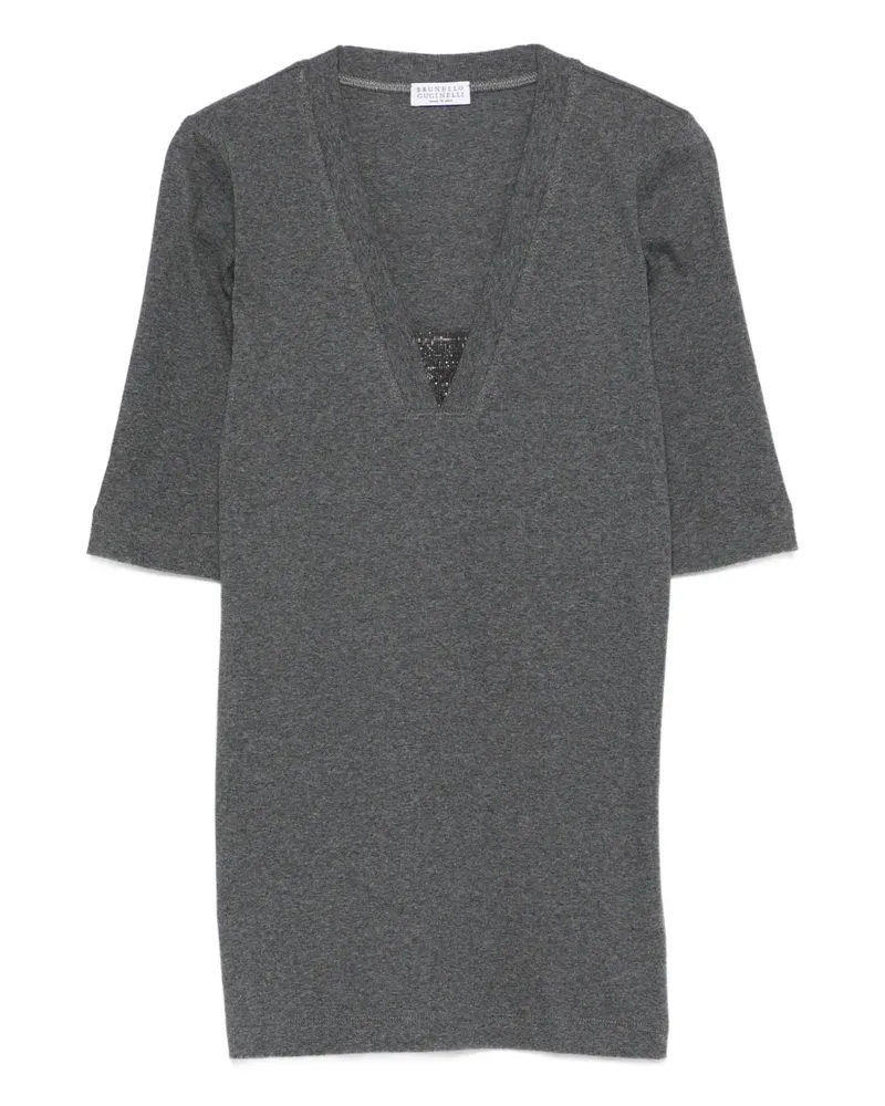 Brunello Cucinelli T-Shirt mit V-Ausschnitt - Grau Grau