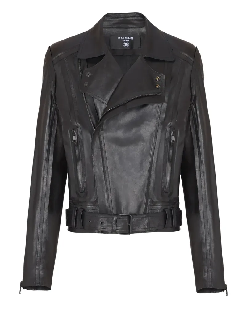 Balmain Bikerjacke aus Leder - Schwarz Schwarz