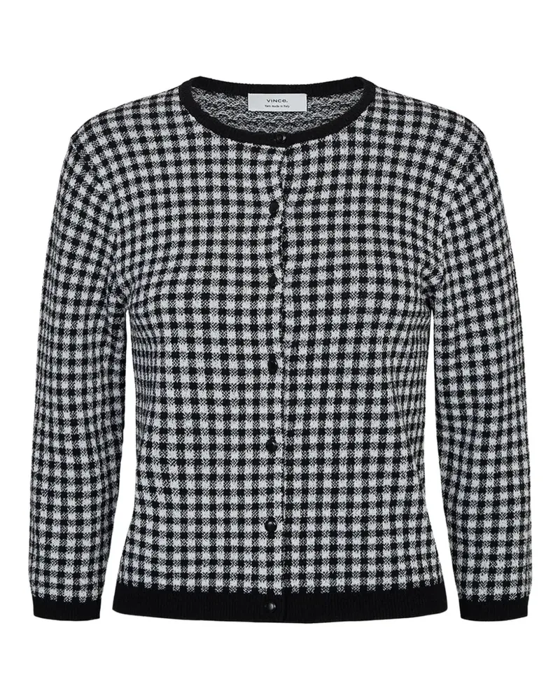 Vince gingham-knit three-quarter-sleeve cardigan - Schwarz Schwarz