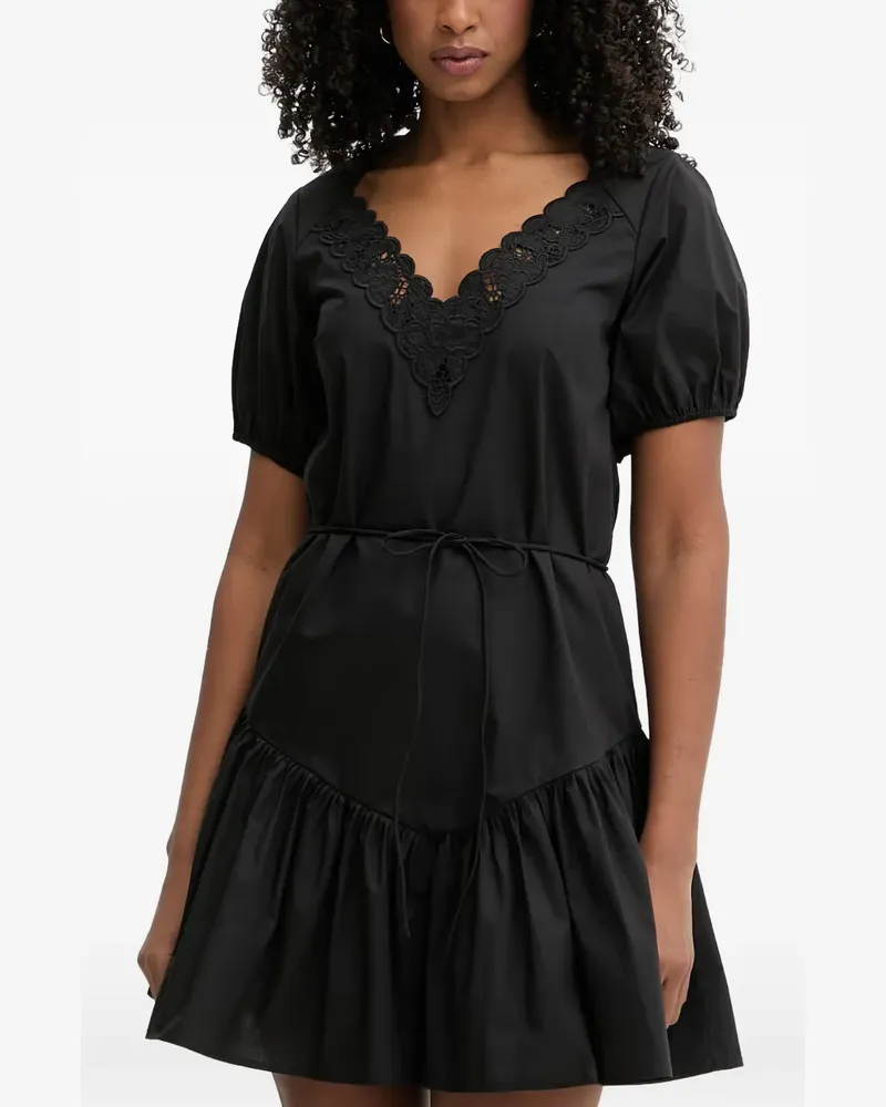Twin-Set lace-trim ruffled mini dress - Schwarz Schwarz
