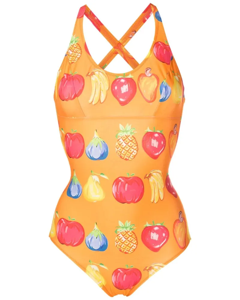 Amir Slama Badeanzug mit Früchte-Print - Orange Orange