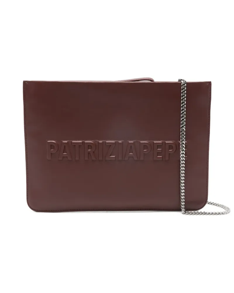 Patrizia Pepe IM)PERFECTION embossed-logo leather clutch bag - Braun Braun