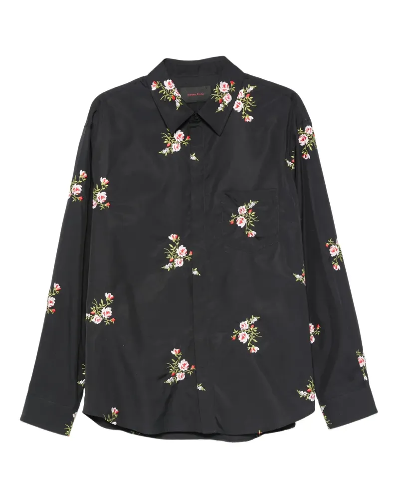 Simone Rocha floral-embroidered concealed-button shirt - Schwarz Schwarz