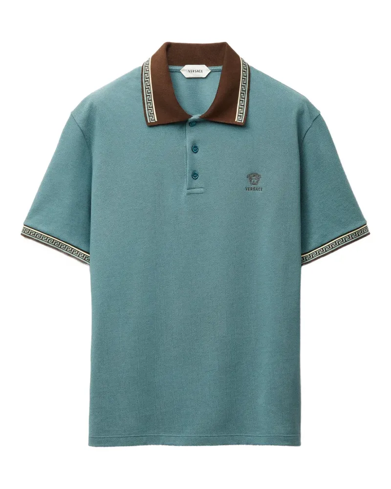 Versace Medusa-Poloshirt mit Greca-Besatz - Blau Blau