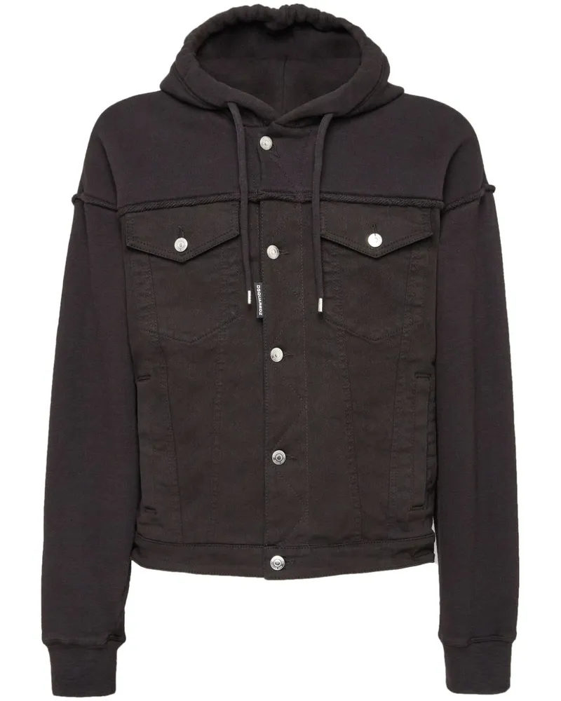 Dsquared2 Jeansjacke mit Kapuze im Layering-Look - Schwarz Schwarz