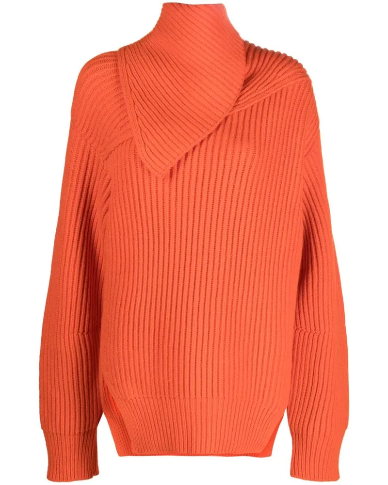 Jil Sander Gerippter Pullover mit V-Ausschnitt - Orange Orange
