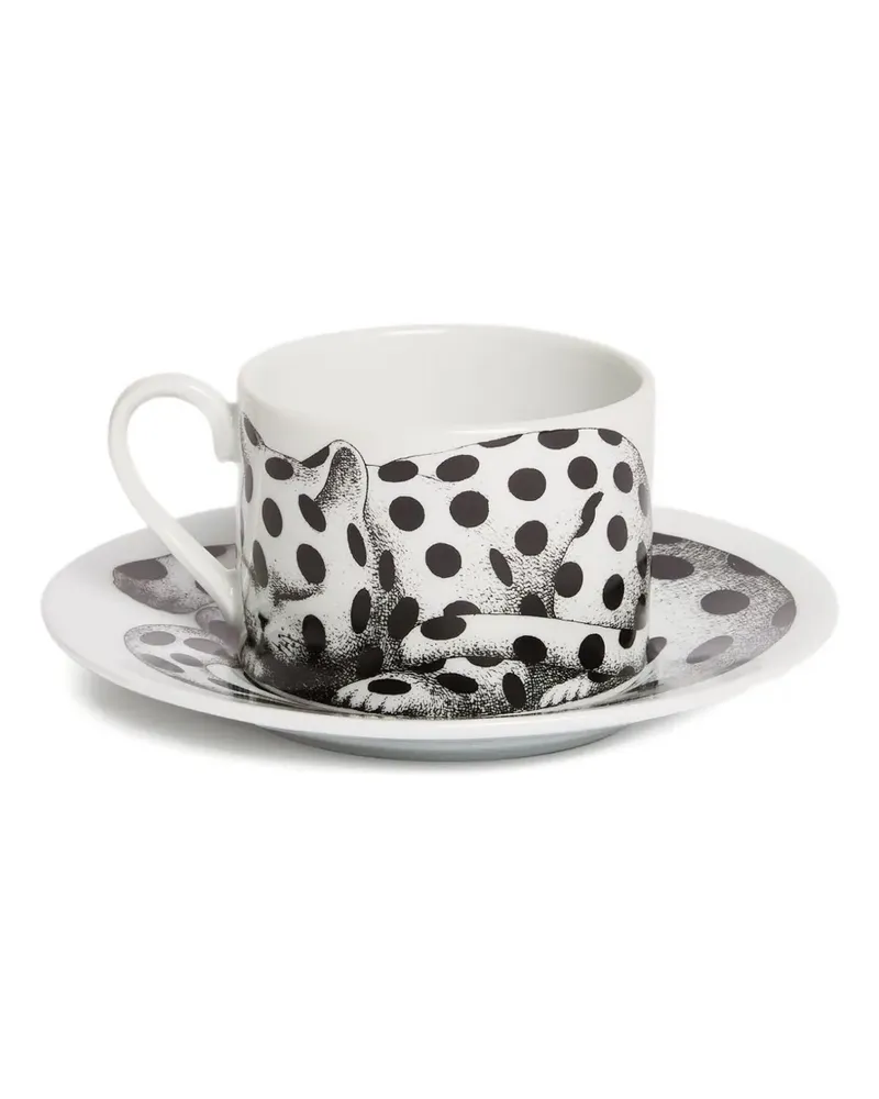 Fornasetti polka-dot cat tea cup (set of two) - Weiß Weiß