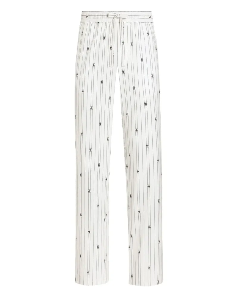 Dolce & Gabbana Gestreifte Hose mit Logo-Print - Weiß Weiß