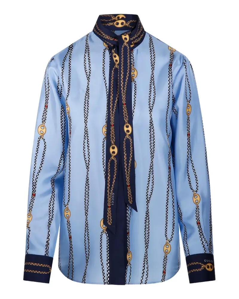 Gucci printed silk twill shirt - Blau Blau