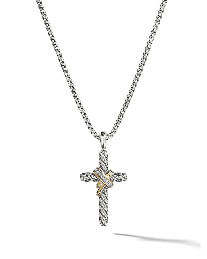David Yurman 14kt X Cross Gelbgold- und Sterlingsilberhalskette 31,7mm Silber