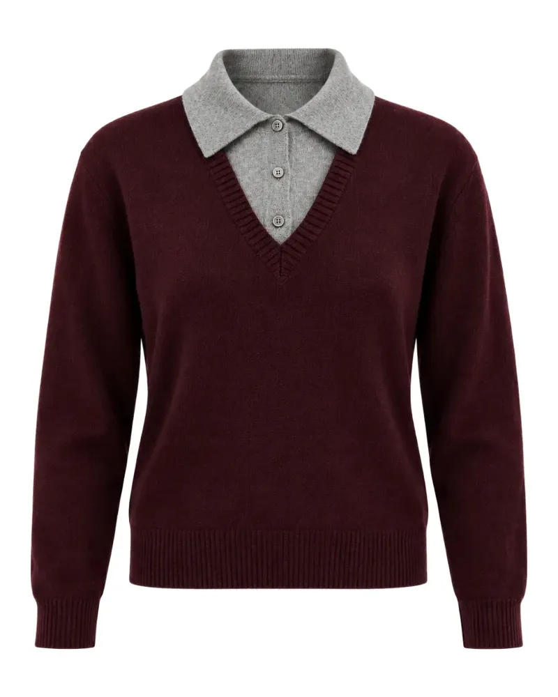 JUUN.J layered-effect V-neck polo sweater - Rot Rot