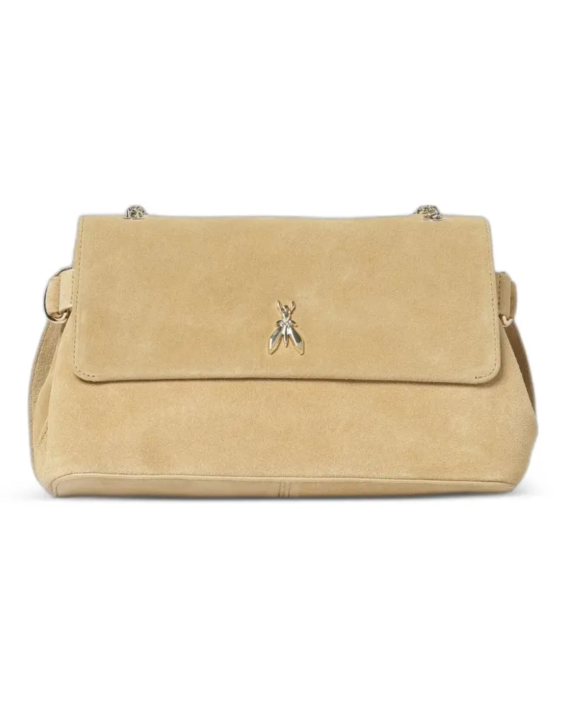 Patrizia Pepe logo-motif suede shoulder bag - Nude Nude