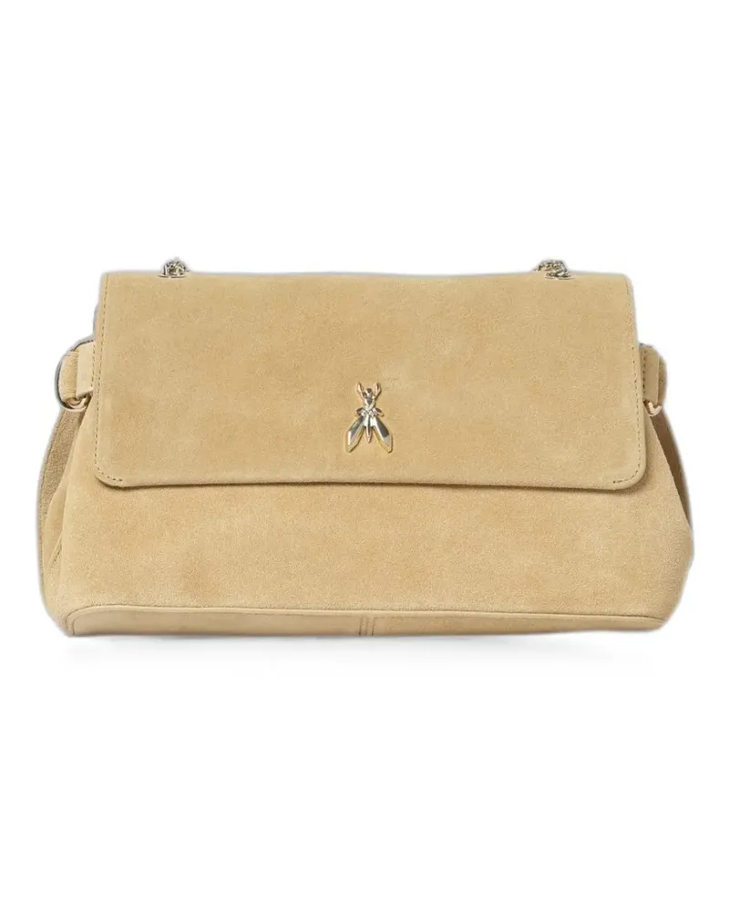 Patrizia Pepe logo-motif suede shoulder bag - Nude Nude