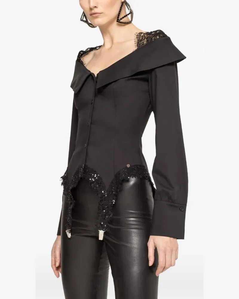 NISSA lace-trim sequin-embellished shirt - Schwarz Schwarz