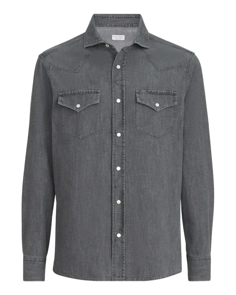 Brunello Cucinelli Leichtes Westernhemd aus Denim - Grau Grau