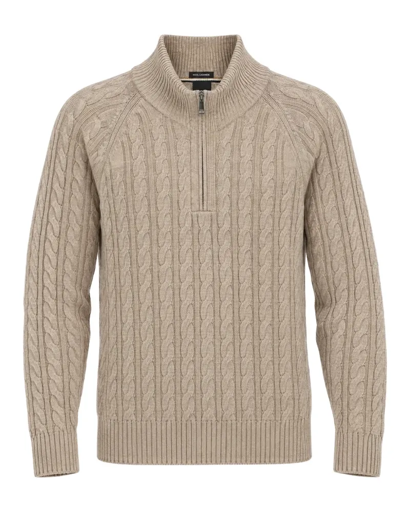 HUGO BOSS zip-neck sweater with an all-over cable pattern - Nude Nude