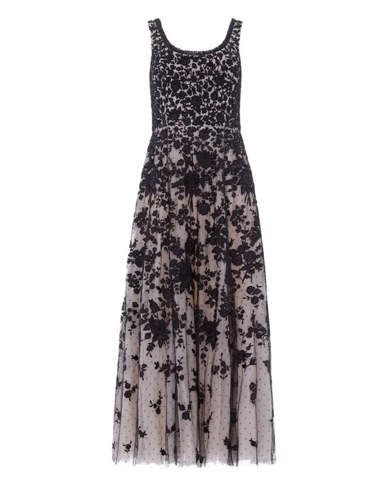 Needle & Thread embroidered-flowers scoop-neck maxi dress - Schwarz Schwarz
