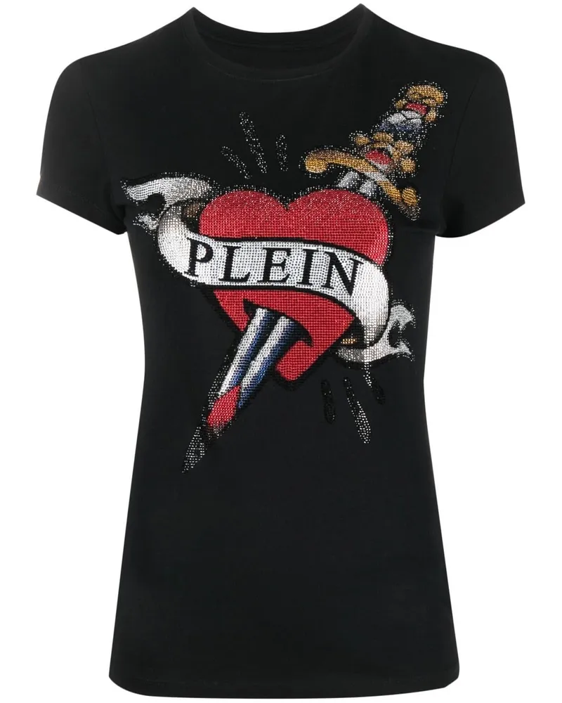 Philipp Plein T-Shirt mit Kristall-Logo - Schwarz Schwarz
